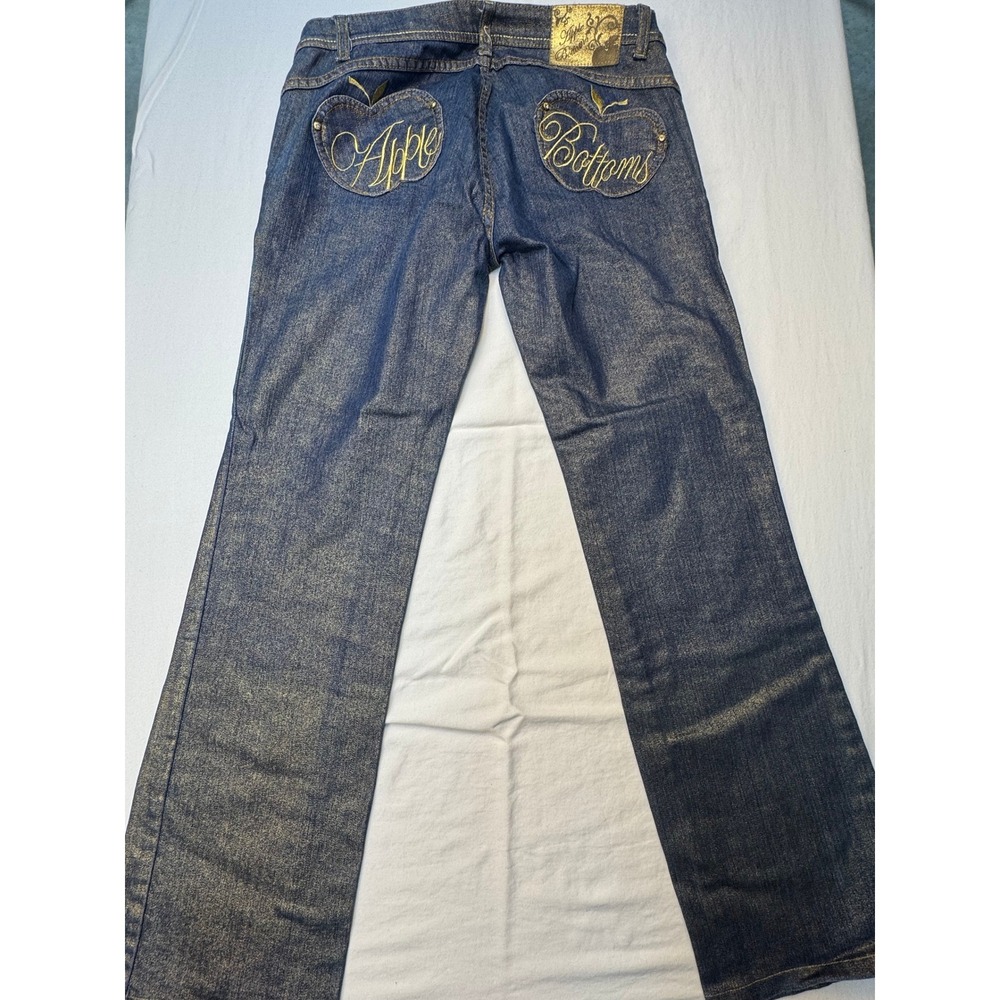 Apple Bottoms Gold Shimmer Metallic Dark Wash Straight Leg Jeans Womens 11/12 - Picture 12 of 16